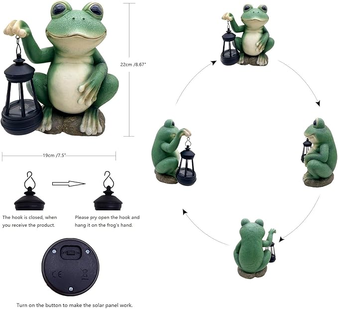 Large Frog Garden Decor for Outside Solar Powered Sculptures for Garden Patio Cute Animal Garden Statues Home Easter Ornaments, Gifts for Mom Grandma-VerdiqueGarden