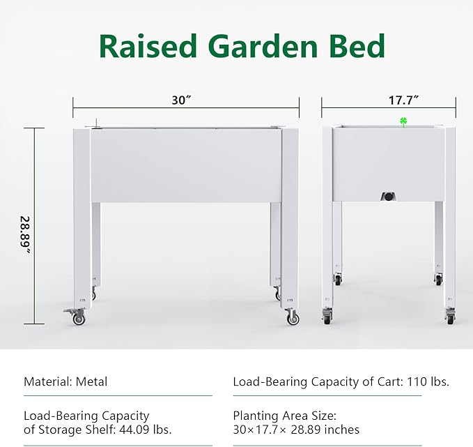 Horticulture Raised Garden Bed with Legs, Divisible Raised Resin Planter Box for Backyard, Patio, Balcony, with 4 Legs, 4 Swivel Lockable Wheels(Ashen,30.04 * 17.72 * 28.9)-VerdiqueGarden