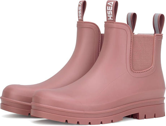 HISEA Women's Short Rain Boots Waterproof Garden Shoes Rubber Chelsea Boots Anti-Slipping Rainboots for Ladies with Comfort Insole Lightweight Stylish Ankle Rain Shoes Outdoor Work Booties-VerdiqueGarden