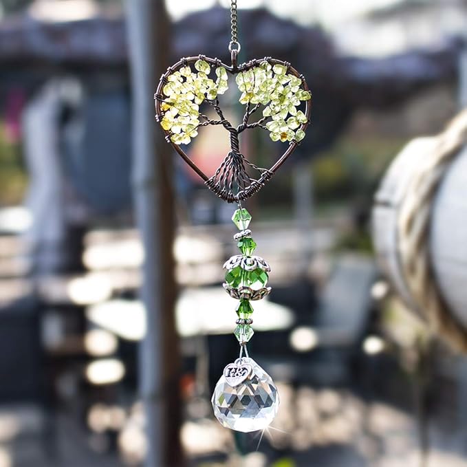 H&D HYALINE & DORA Tree of Life Car Rearview Mirror Hanging Ornament Pendant Accessories Fengshui Suncatcher (Green)-VerdiqueGarden