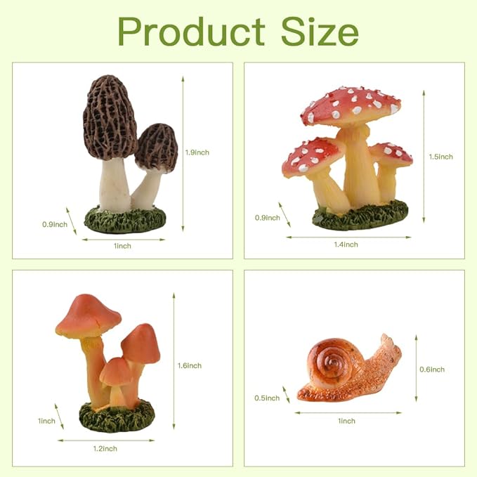 Resin Miniature Mushroom, Miniature Mushroom and Snail Figurine Fairy Mushroom Figurines Fairy Garden Accessories Mushroom Decor Micro Moss Landscape Statues Craft-VerdiqueGarden