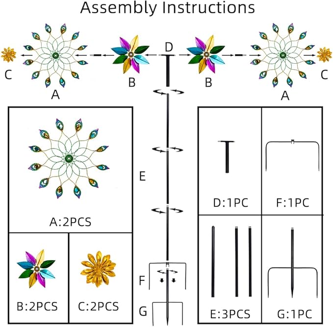 DREAMYSOUL Outdoor 360 Degree Wind Spinner, Metal Wind Spinners for Yard and Garden Large Wind Sculpture Garden Decor (66 * 16 Inches)-VerdiqueGarden