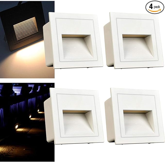 4Pcs 3W LED Step Light, 120V Warm White 3000K IP65 Waterproof Recessed Wall Light, Stair Light Staircase Light Lighting lamp, Inside Outside Garden Balcony Corridor, Aluminum-VerdiqueGarden