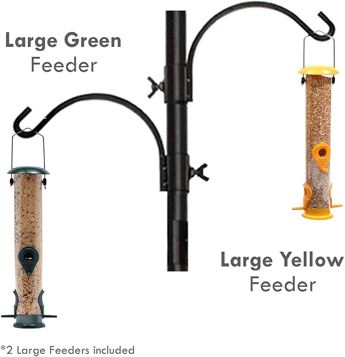 Premium Bird Feeding Station with 2 Bird Feeders Included for Outside - Multi Feeder Pole Stand Kit with 4 Hangers, Bird Bath and 5 Prong Base for Attracting Wild Birds - 22 Inch Wide x 91 Inch Tall-VerdiqueGarden