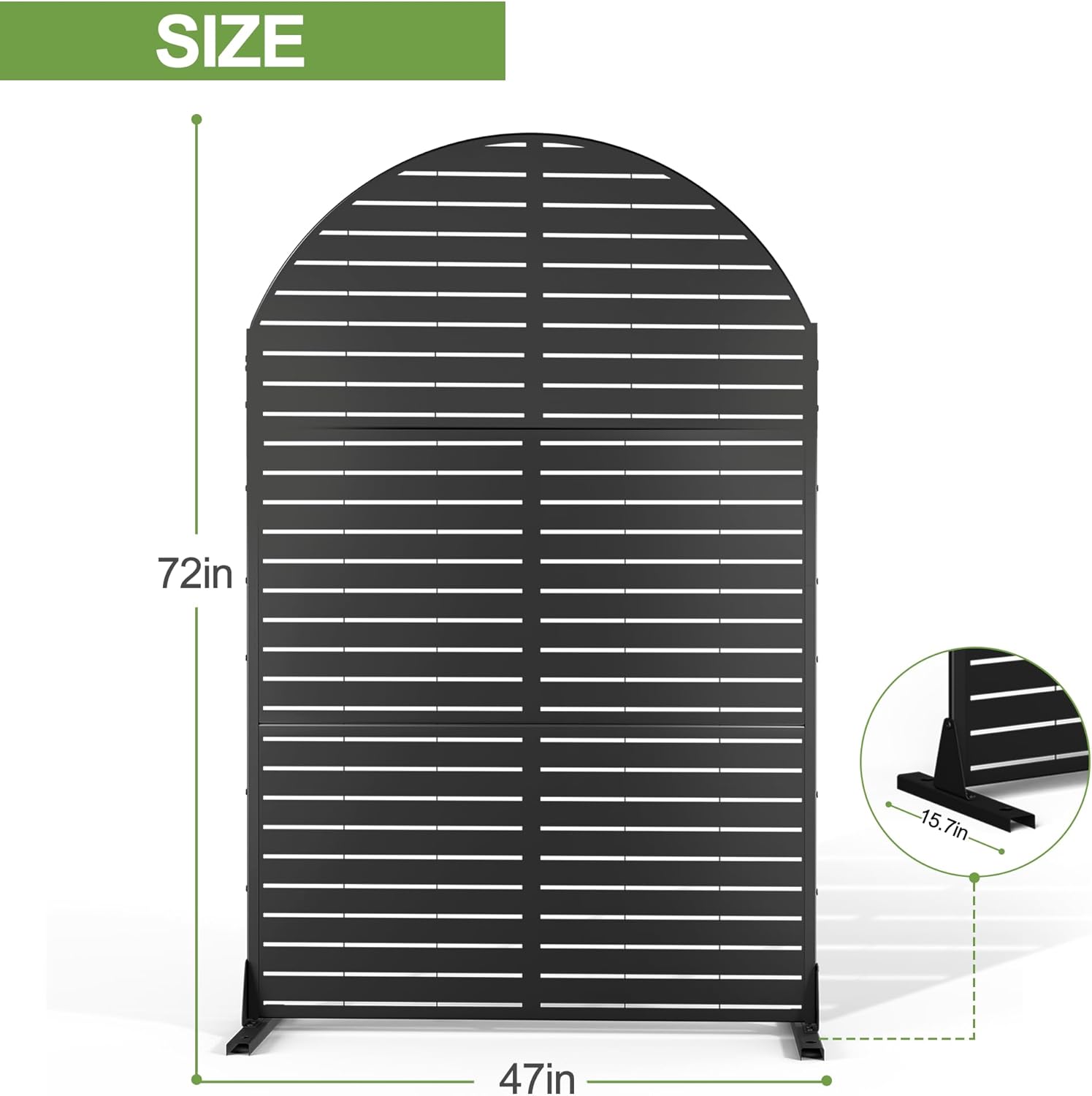 Metal Privacy Screen Outdoor 72" H×47" W,Freestanding Decorative Privacy Screen for Balcony Yard&Garden, Arched Privacy Fence-Black&Louvered-VerdiqueGarden