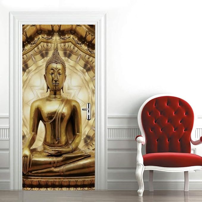 3D Door Stickers Murals - Buddha Statue - Peel and Stick - Waterproof & Washable - Matt Finish - 37.4" x 82.7"-VerdiqueGarden