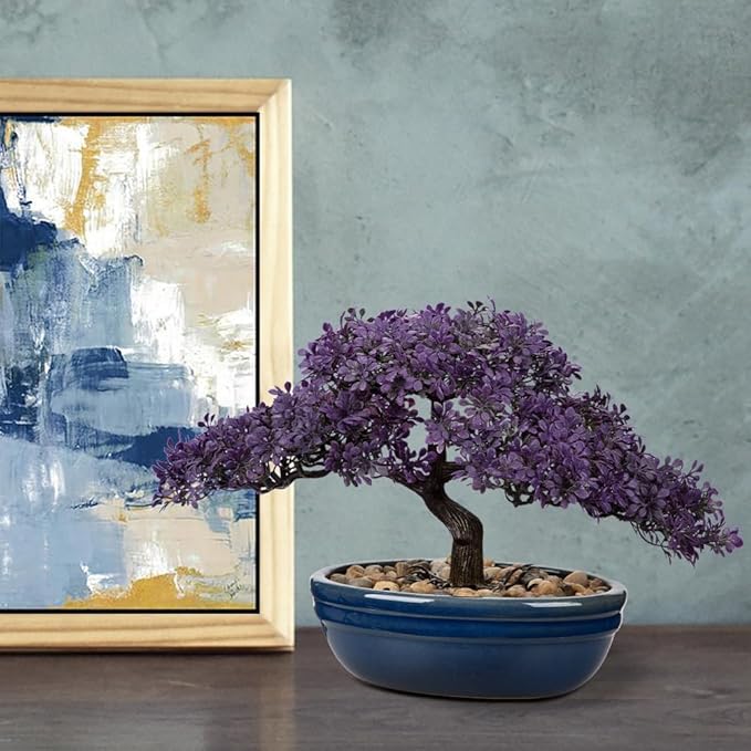 Artificial Bonsai Tree Juniper Faux Plants Indoor Fake Plants Decor with Blue Ceramic Pots for Home Table Office Desk Bathroom Shelf Bedroom Living Room Farmhouse Decorations-VerdiqueGarden