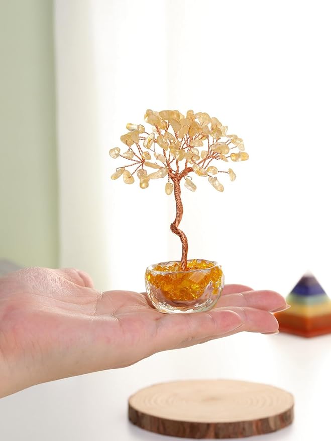 Jovivi Small Citrine Crystal Tree, Natural Crystal Healing Stones Tree Glass Bowl Base Gemstone Money Trees Feng Shui Good Luck Home Desk Decor-VerdiqueGarden