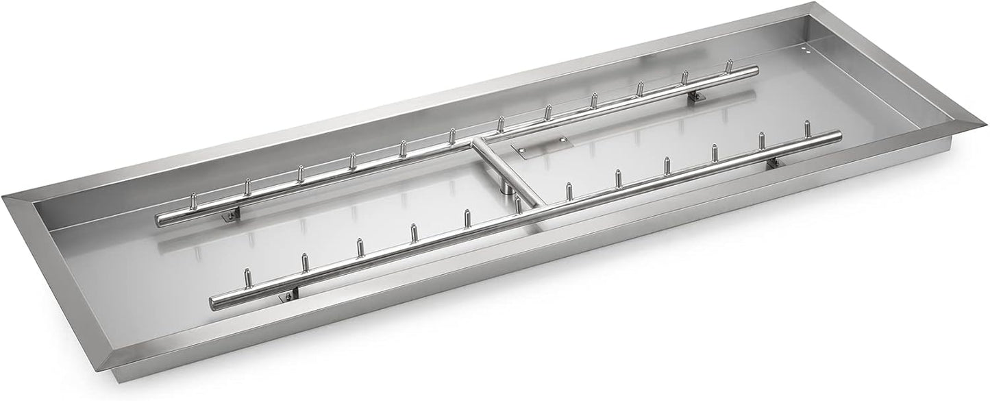 Stanbroil 48 x 14 Inch Upgrade Rectangle Fire Pit Jet Burner Pan, 304 SS Propane Gas Firepit for Outside DIY Fire Pit Table, High Flame, BTU 185,000 Max-VerdiqueGarden