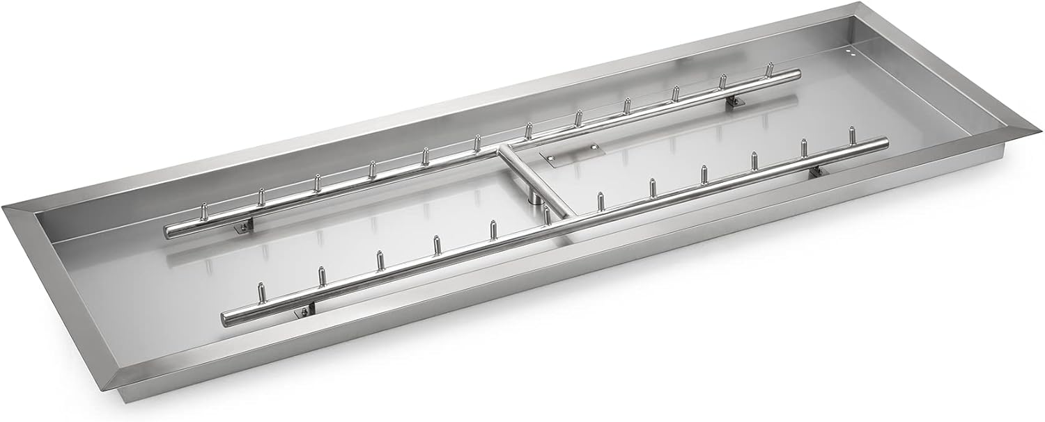 Stanbroil 48 x 14 Inch Upgrade Rectangle Fire Pit Jet Burner Pan, 304 SS Propane Gas Firepit for Outside DIY Fire Pit Table, High Flame, BTU 185,000 Max-VerdiqueGarden