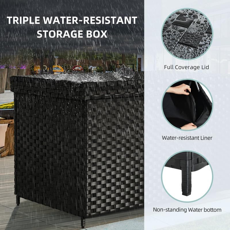 YITAHOME 230 Gallon Wicker Deck Box, XXL All-Weather Outdoor Storage Box, Rattan Storage Bin for Patio Furniture, Outdoor Cushions, Pool Storage and Garden Tools - Black-VerdiqueGarden