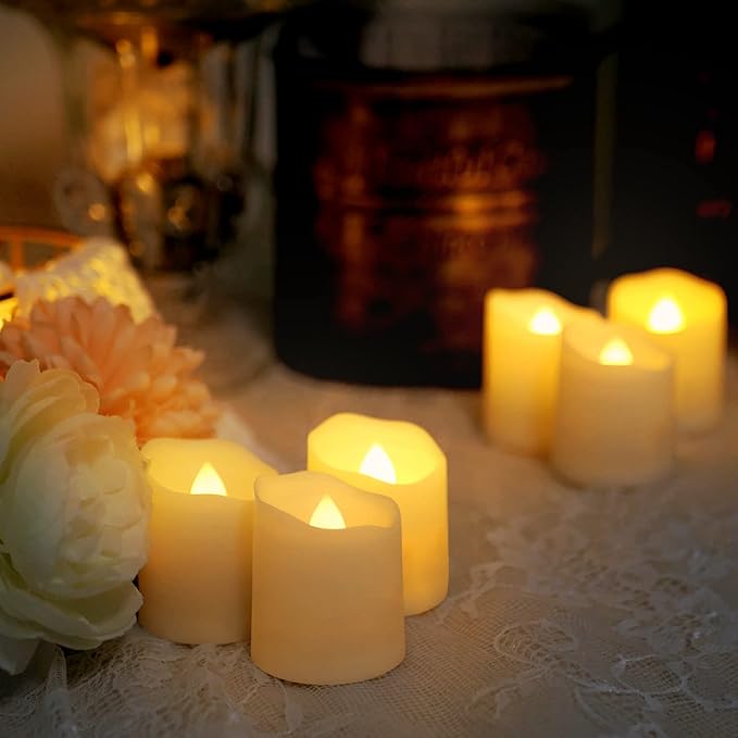 12 PCS Rechargeable Candles Flameless Tea Lights with Remote, USB LED Tealights with Timer Flickering Fake Candle, Votive Tea Light for Halloween, Holiday, Christmas, Party, Home Decorations-VerdiqueGarden