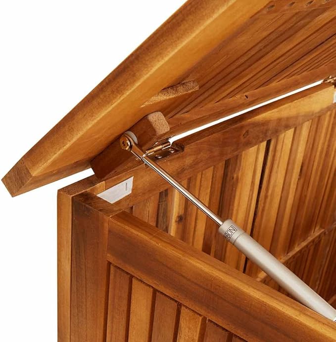 vidaXL Wooden Outdoor Storage Box with Gas-Lift Lid – Patio Deck Chest with Zippered Waterproof Bag for Garden Bench, Pool, Porch, Trunk, Cabinet, Teak Look – Brown, 59.1"x31.5"x29.5"-VerdiqueGarden