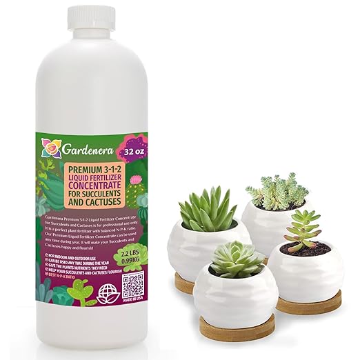 Premium Liquid Succulent Plant Fertilizer - 3-1-2 Concentrate for Indoor Plants and Flowers by Gardenera | Organic Plant Food for Succulents - 32oz-VerdiqueGarden
