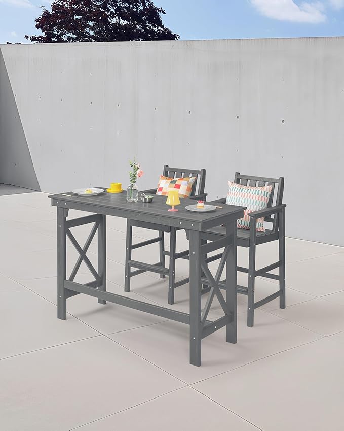 41" Outdoor Bar Table, HDPE Adirondack Outdoor Bar Table, All Weather Outside Bar Counter Height Tables Balcony Furniture, HDPE Patio Bar Tables for Bistro, Deck, Porch, Poolside, Smoke Gray-VerdiqueGarden