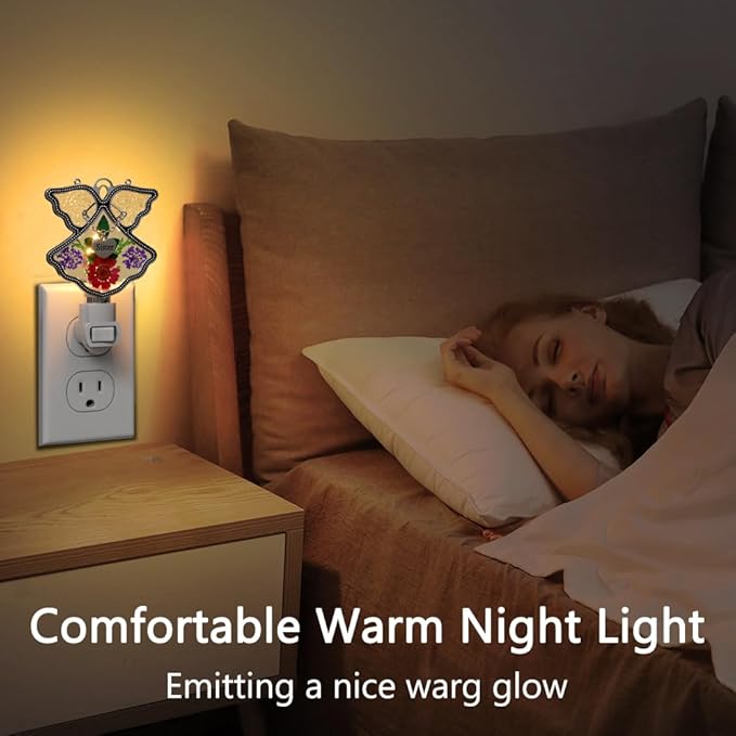 KY&BOSAM Angel Sister Night Light Flower in Glass with Metal Trim Sister Heart Night Light Nursery Bedroom Bathroom Decorative Accent Lite Elegant Home Decoration, Guardian Butte-VerdiqueGarden