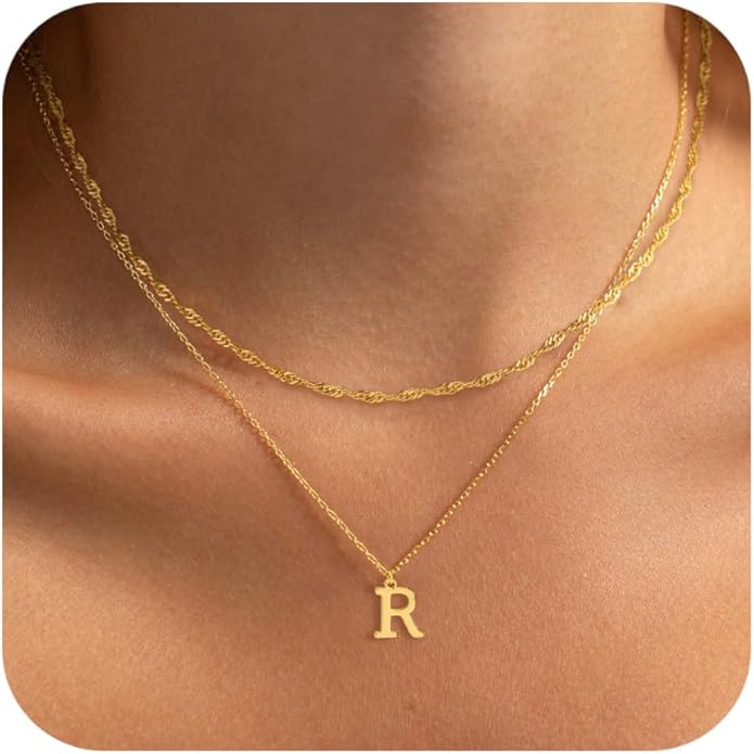 14K Gold Plated Initial Necklaces for Women Dainty Layered Letter Pendant Necklace Cute Choker Necklace Gift Trendy Stuff Personalized Jewelry Stack for Women Her