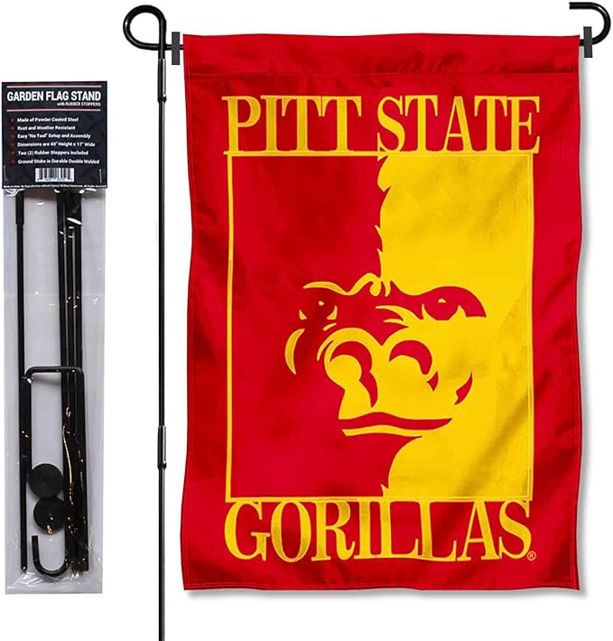 College Flags & Banners Co. Pittsburg State Gorillas Garden Flag with Pole Stand Holder-VerdiqueGarden