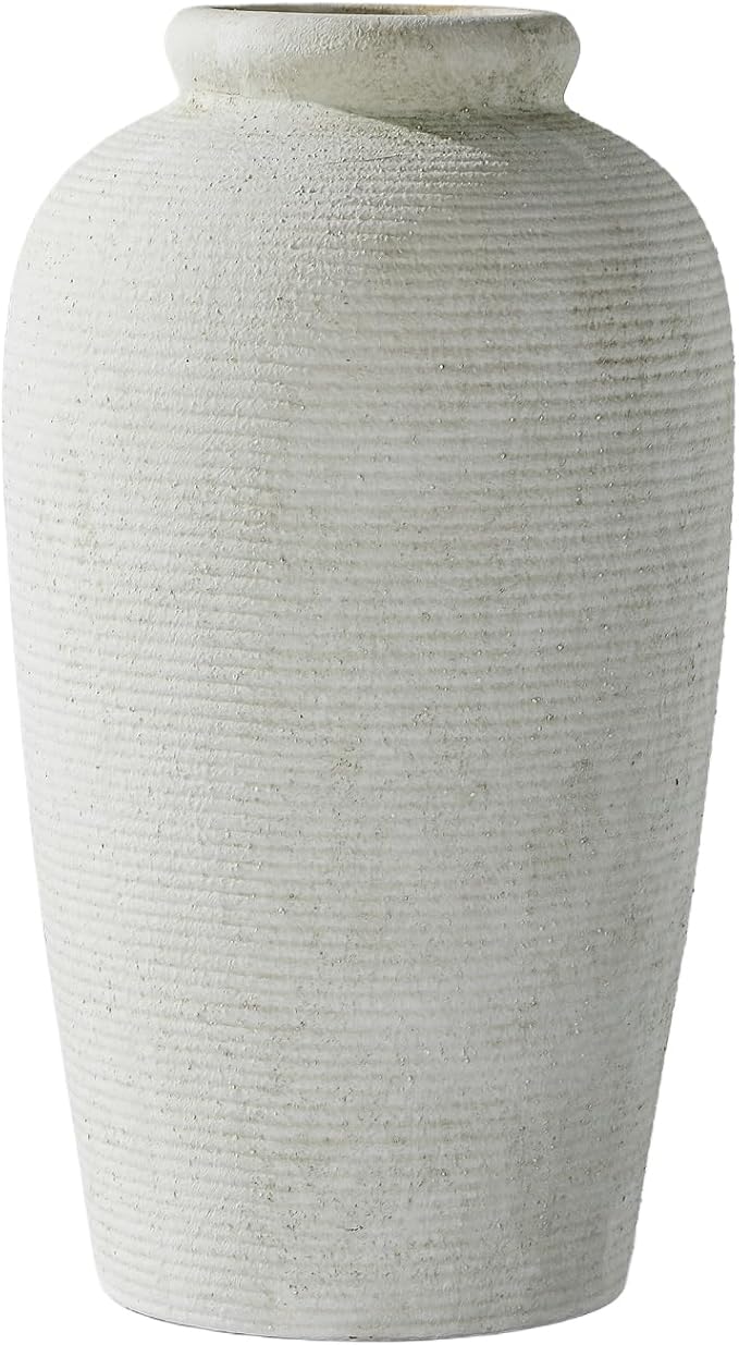 Decorative Ceramic Rustic vase,Tall vase for Minimalist Decoration,11" Large Vintage Vase for Home Decor,Centerpiece,Living Room,Enterway,White-VerdiqueGarden