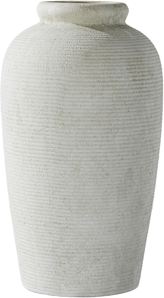 Decorative Ceramic Rustic vase,Tall vase for Minimalist Decoration,11" Large Vintage Vase for Home Decor,Centerpiece,Living Room,Enterway,White-VerdiqueGarden