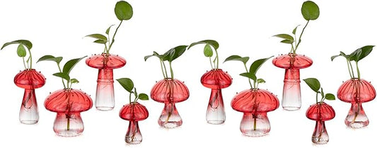 Glasseam Mushroom Plant Propagation Stations: Red Glass Terrarium Jar Set of 10 Cute Planters for Indoor Plants Mini Propagate Station Unique Christmas Birthday Gifts for Women Home Office Decor-VerdiqueGarden
