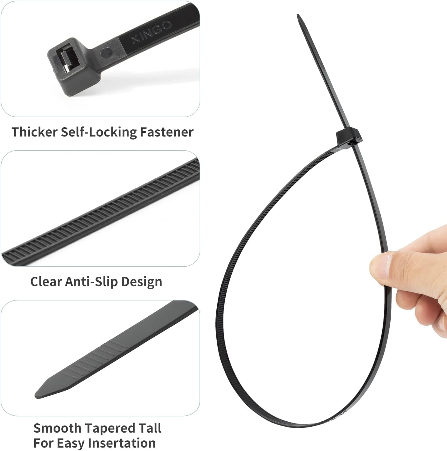 XINGO 12 Inch Black Large Zip Ties Heavy Duty 500 Pack, 200 LBS Ultra Strong Plastic Wire Ties, Large Cable Ties Extra Long Tie Wraps, Indoor and Outdoor UV Resistant-VerdiqueGarden