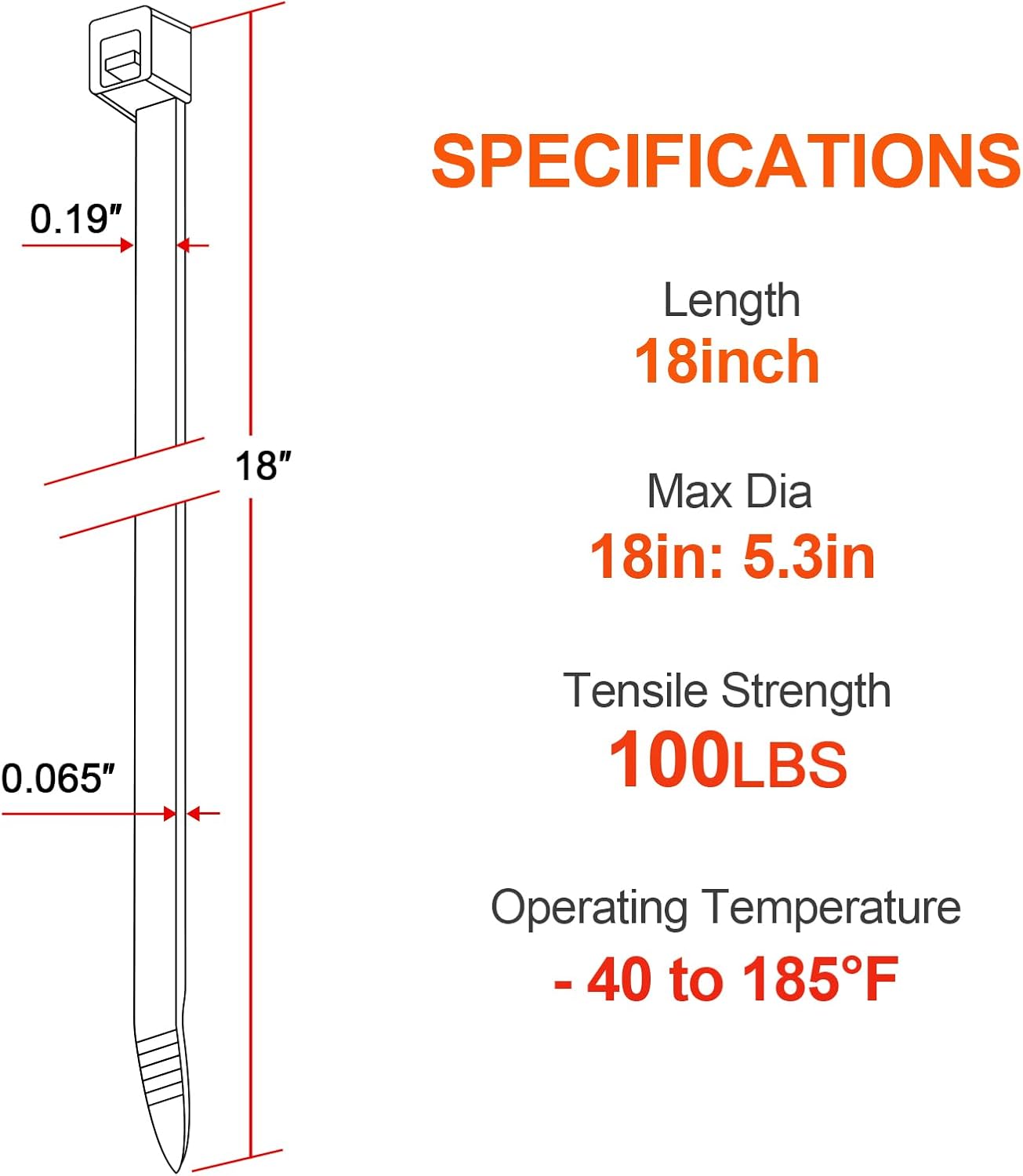 18 Inch Anti Withdrawal Zip Ties 100 LBS Tensile Strength Heavy Duty Cable Wire Ties With Self-Locking Adjustable More Durable Nylon Tie Wraps for Indoor Outdoor（100 Pack）-VerdiqueGarden