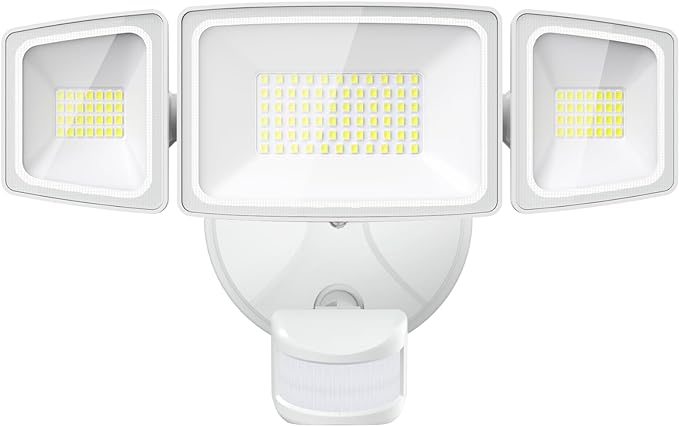 Onforu 65W LED Flood Light Motion Sensor Outdoor, 6500lm Security Light with Three Head, IP65 Waterproof Exterior Floodlight, 6500k Wall Light for Entryways Stairs Yard Garage-VerdiqueGarden