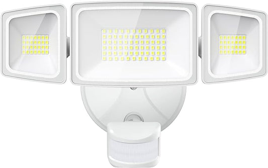 Onforu 65W LED Flood Light Motion Sensor Outdoor, 6500lm Security Light with Three Head, IP65 Waterproof Exterior Floodlight, 6500k Wall Light for Entryways Stairs Yard Garage-VerdiqueGarden