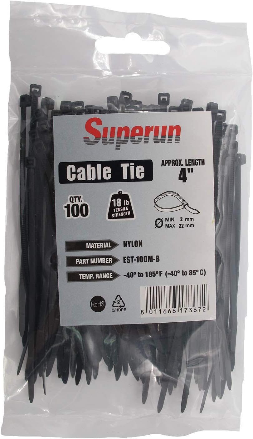 Superun Black Zip Ties 4 Inch, 18 Lbs Tensile Strength Wire Ties (Industrial Grade Cable Ties) Pack of 100-VerdiqueGarden