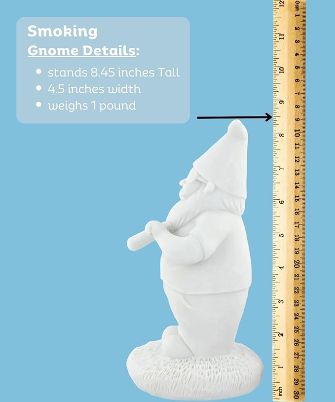 Gnometastic Gnude Gnomes - Unpainted Smoking Gnome, 8.5" Inches - DIY Paint Your Own Gnome - Funny Garden Gnomes to Paint for Adults, Outdoor or Indoor-VerdiqueGarden