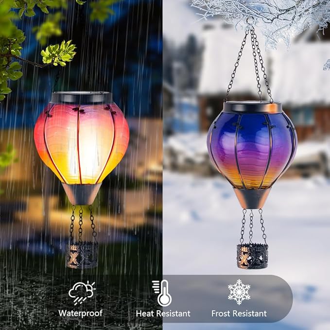Starsoul 2 PC Starsoul 2 PC Glass Solar Hot Air Balloon Flickering Flame Hanging Garden Light Purple Waterproof Hot Air Balloon Solar Lantern with Large Basket-VerdiqueGarden