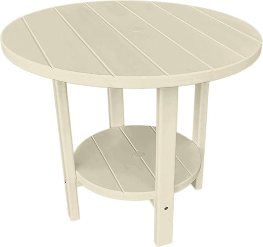 Phat Tommy Round Poly Resin Outdoor Patio Dining Table, All Weather Poly Patio Outdoor Furniture, White-VerdiqueGarden