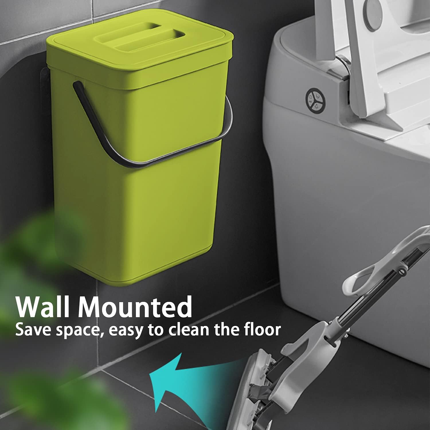 stonespace Small Trash Can with Lid，Mountable Indoor Compost Bucket, Hanging Trash Can with Lid for Cupboard/Bathroom/Bedroom/Office/Camping, 3.2 Gallon/12L Green-VerdiqueGarden