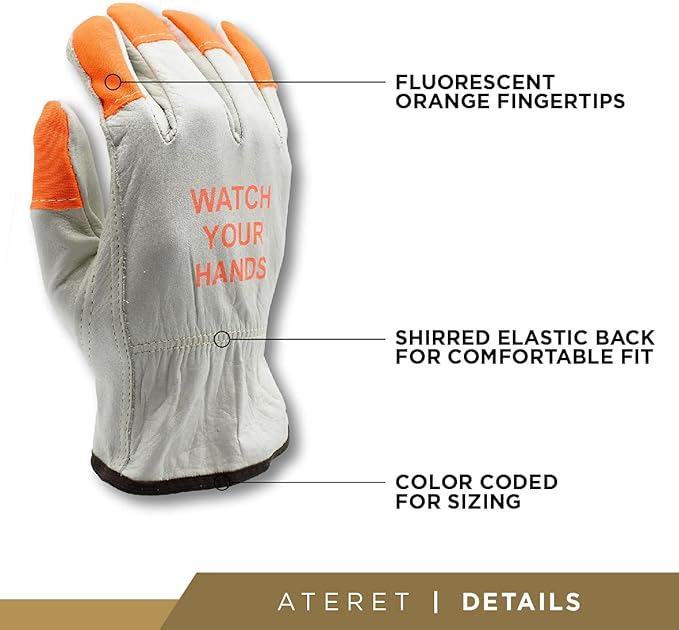 ATERET 12 Pairs Hi Vis Heavy Duty Durable Cowhigh Leather Work Gloves-VerdiqueGarden