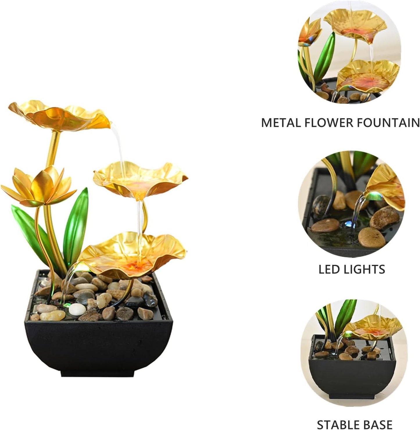 Gold Tabletop Water Fountain, Desktop Waterfall, Indoor Lotus Desktop Decorative Fountain, Home Bathroom Bedroom Decor.-VerdiqueGarden