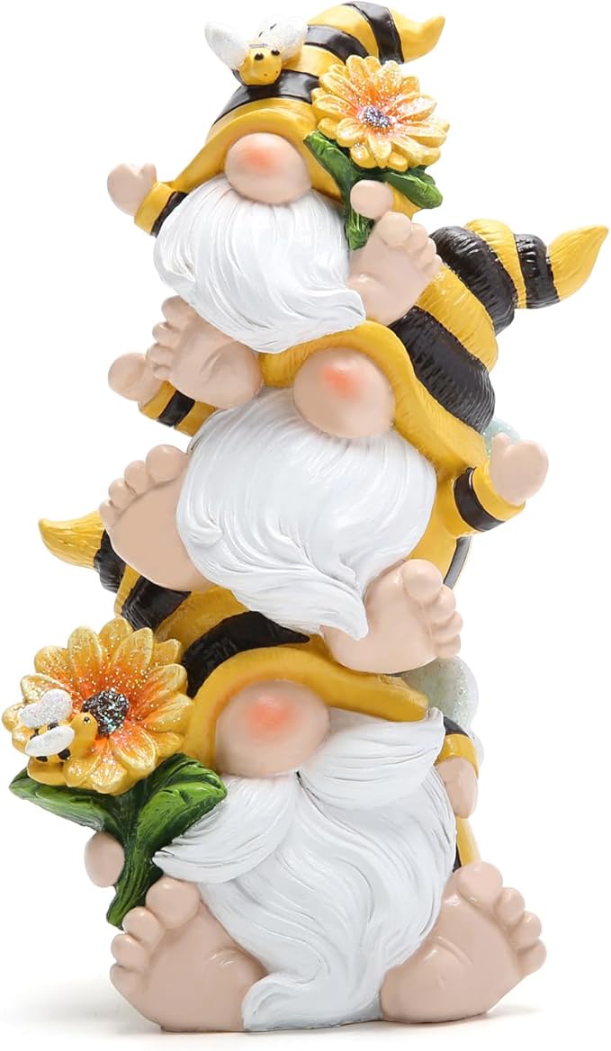Hodao Summer Bee Gnome Decorations Indoor Home Table Decor Cute Stacked Bee Gnome Figurines Gifts -Swedish Dwarf Elf Figurines Summer Garden Honey Bees Gnomes Decorations (Bee1)-VerdiqueGarden