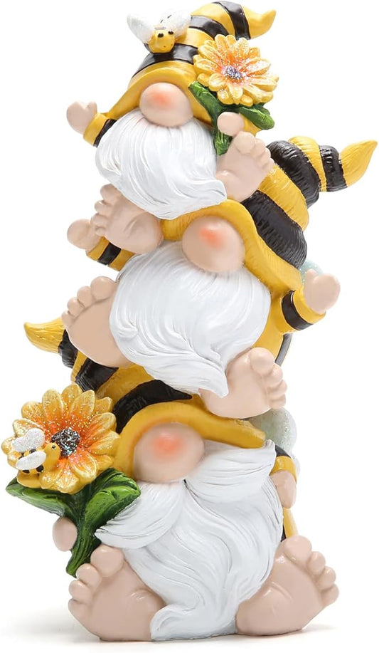 Hodao Summer Bee Gnome Decorations Indoor Home Table Decor Cute Stacked Bee Gnome Figurines Gifts -Swedish Dwarf Elf Figurines Summer Garden Honey Bees Gnomes Decorations (Bee1)-VerdiqueGarden