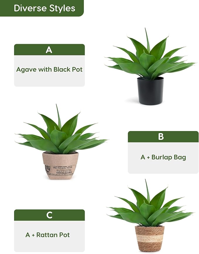 Velener Fake Agave with Rattan Pot, Artificial Plant Outdoor Agave - Fake Sucuulents Plants for Indoor and Outdoor Decor(16 Inch)-VerdiqueGarden