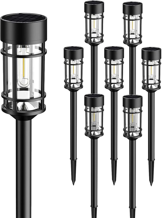 8 Pack Solar Pathway Lights Outdoor, Waterproof Solar Lights Outdoor with Metal & Glass Design - Auto On/Off, Long-Lasting, Landscape Lighting for Garden, Yard, Lawn, Driveway, Walkway-VerdiqueGarden