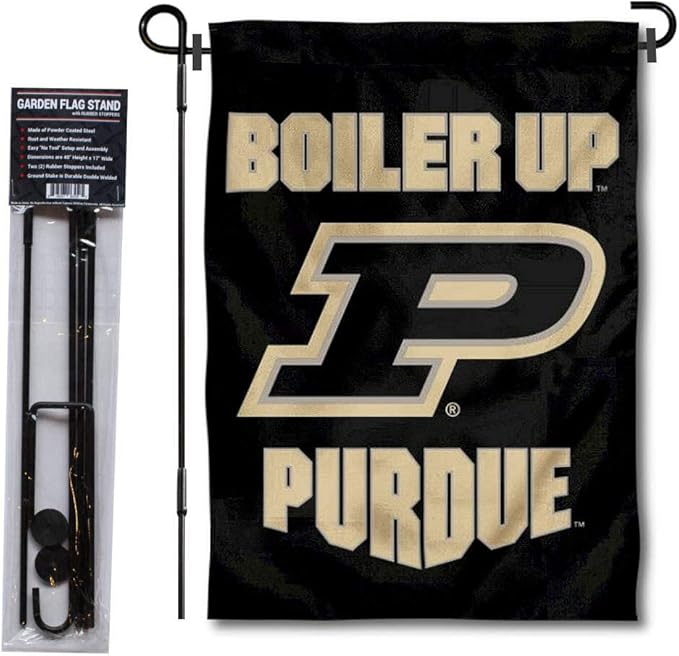 College Flags & Banners Co. Purdue Boilermakers Boiler Up Garden Flag with Pole Stand Holder-VerdiqueGarden