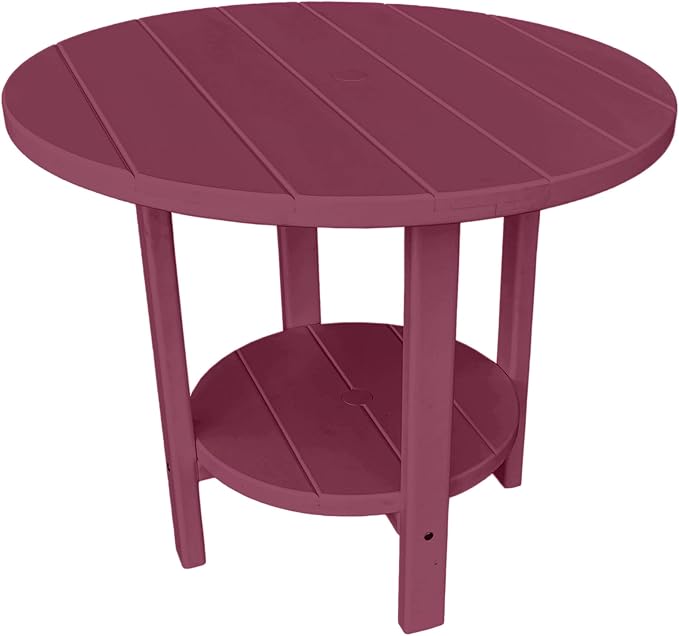 Phat Tommy Round Poly Resin Outdoor Patio Dining Table, All Weather Poly Patio Outdoor Furniture, Dark Red-VerdiqueGarden