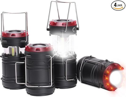 Lichamp 4 Pack Lantern Camping Essentials Lights, Battery Powered Collapsible Lanterns Flashlights with Red Strobe/SOS, Magnetic Base, for Power Outages, Hurricane, Tent Lights for Emergency-VerdiqueGarden