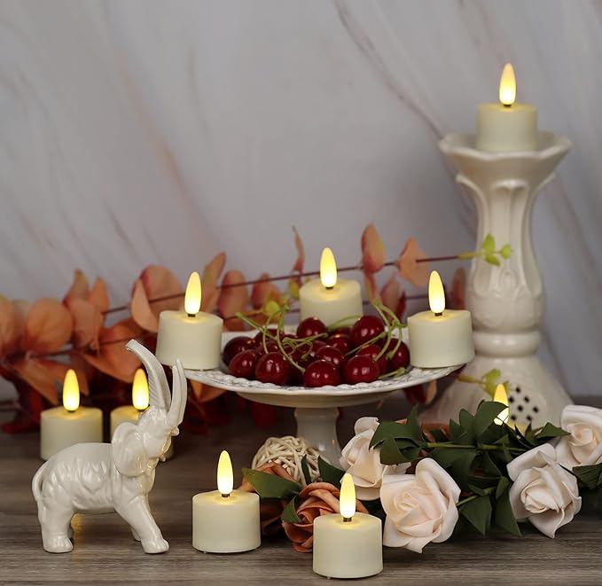 12 PCS 3D Wick Rechargeable Flameless Tealight Candles with Remote and Timer, Battery Operated Flickering LED Tea Lights, Durable & Lovely Fake Tea Candles, Ideal for Pumpkin/Bar/Party Decor-VerdiqueGarden