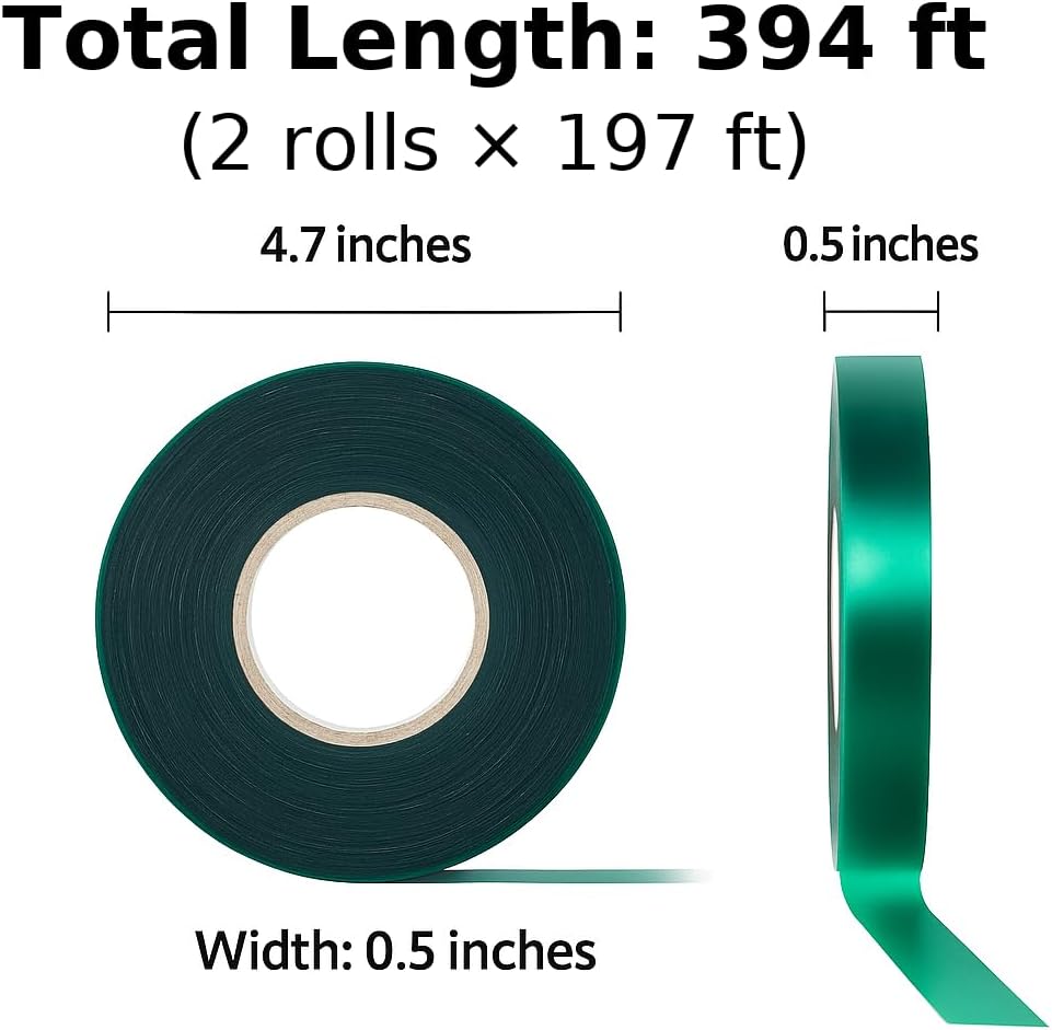 2 Rolls Plant Tie Tape, 0.5 in × 197 ft Each (394 ft Total) – Soft Stretch PVC Garden Ties, Reusable Non-Adhesive, with Binder Clip & Mesh Storage Bag for Tomato, Vine, Flower & Tree Suppor-VerdiqueGarden