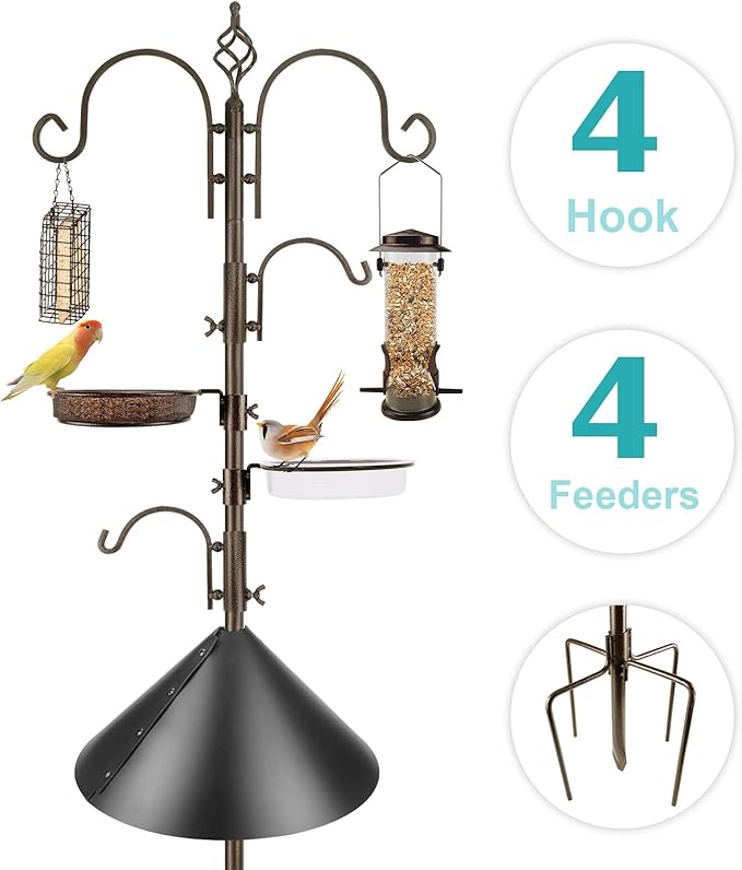 Bird Feeding Station Kit with Squirrel Baffle and Suet Cage Wild Bird Feeder Kit with Mesh Tray, Fruit Hook, and Double W Hook for Attracting Wild Birds-VerdiqueGarden