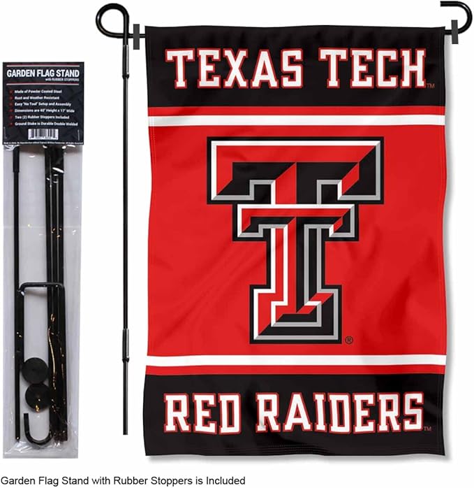 College Flags & Banners Co. Texas Tech Red Raiders Garden Flag with Stand Holder-VerdiqueGarden