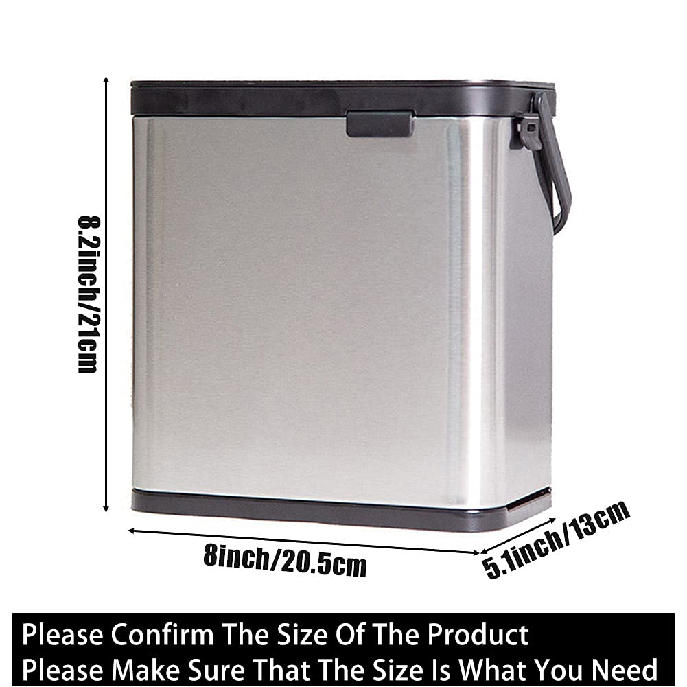 SIDIANBAN Hanging Trash Can with Lid for Kitchen Cabinet Door, 0.8 Gal/3L Stainless Steel Garbage Can Kitchen Compost Bin for Countertop or Under Sink-VerdiqueGarden