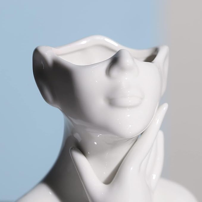 XSMXLNKWL Ceramic Face Vase White Flower Vase for Decor, Female Face Vase Art, Modern Decorative Vase Centerpiece for Table, Shelf, Living Room, Office, Bedroom, Small-VerdiqueGarden