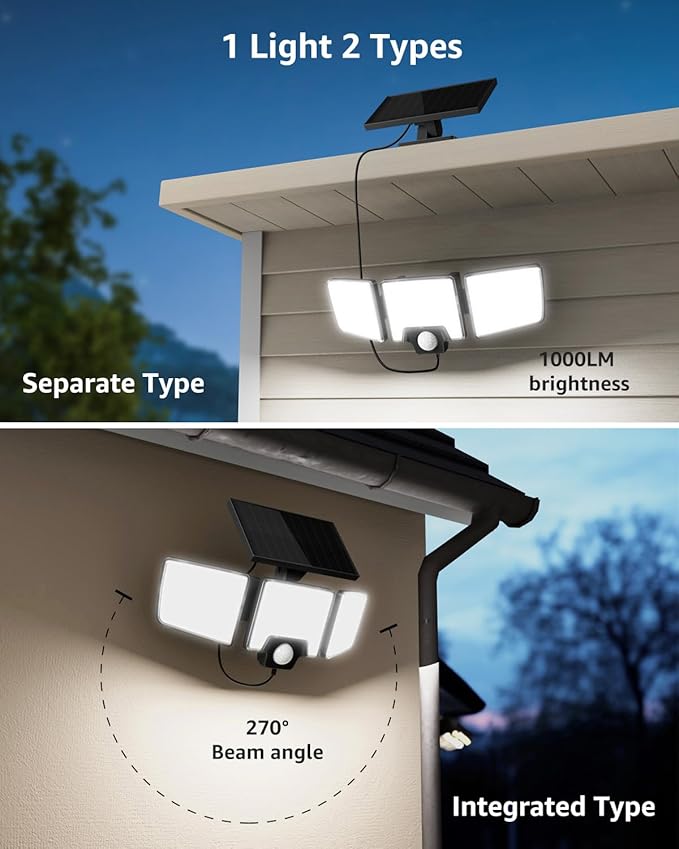 Lepro Solar Security Lights - Outdoor Motion Sensor, 2 in 1 Remote Control, IP65 Waterproof, 2 Light Modes, 3 Heads Solar Floodlight for Garden, Yard, Garage-VerdiqueGarden